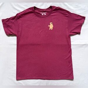 Men’s Riot Society Burgundy Teddy Bear Crewneck Graphic T-Shirt Size Large